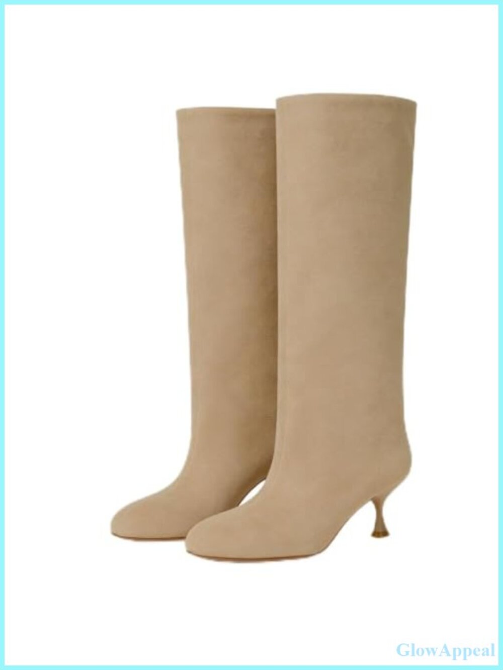 Suede Knee High Boots Wide Calf Kitten Heel Tall Pull-On